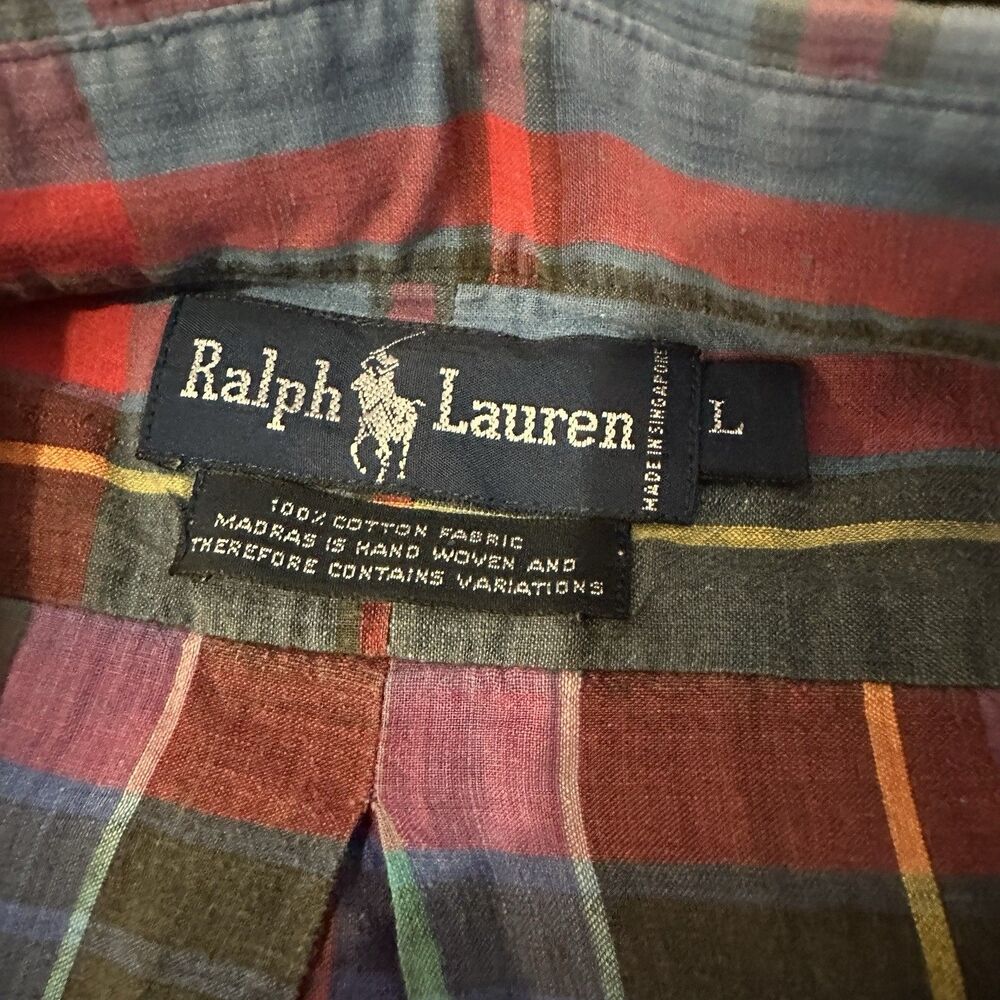 Ralph Lauren Blue label Plaid Shirt Vintage Blue And Red Mens Large Shirt Sleeve - Picture 5 of 5